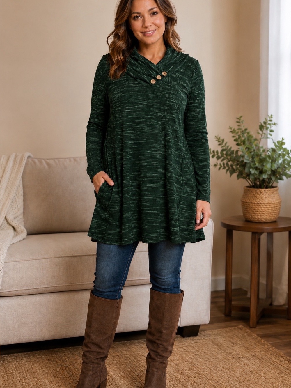 WHITE BIRCH Womens Med M Long Sleeve Mock Neck 3 button shirt